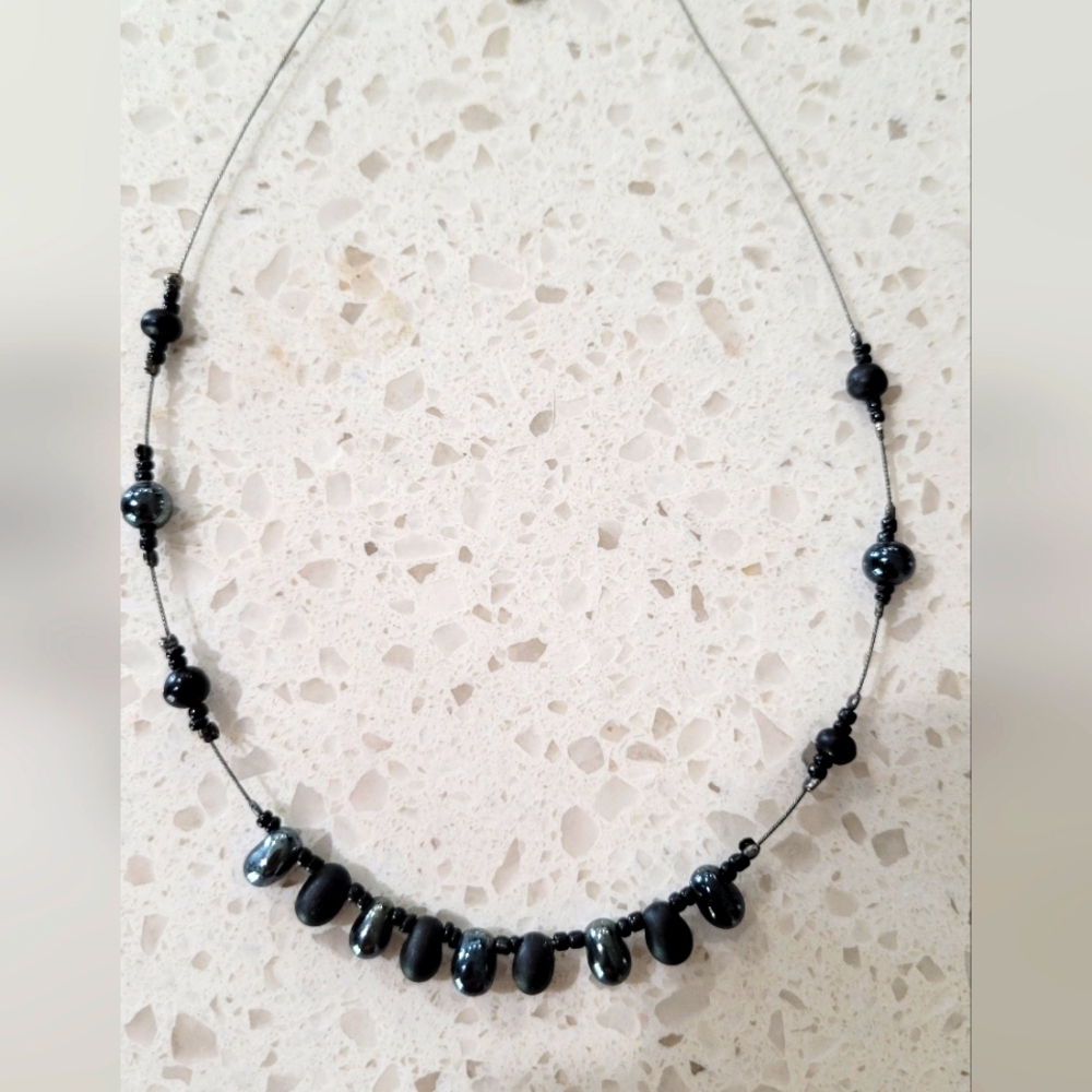 Edgy Hematite & Black Stone Beaded Necklace – Sleek, Bold & Timeless